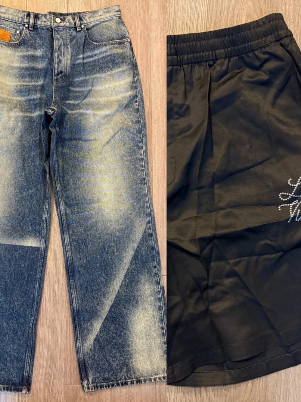 Celine Prada Dior or Other Lot of 2 Luxury Bottoms denim jeans 32 silk shorts M